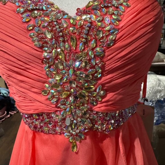 Elegant Coral Embellished Dress - Picture 3 of 8
